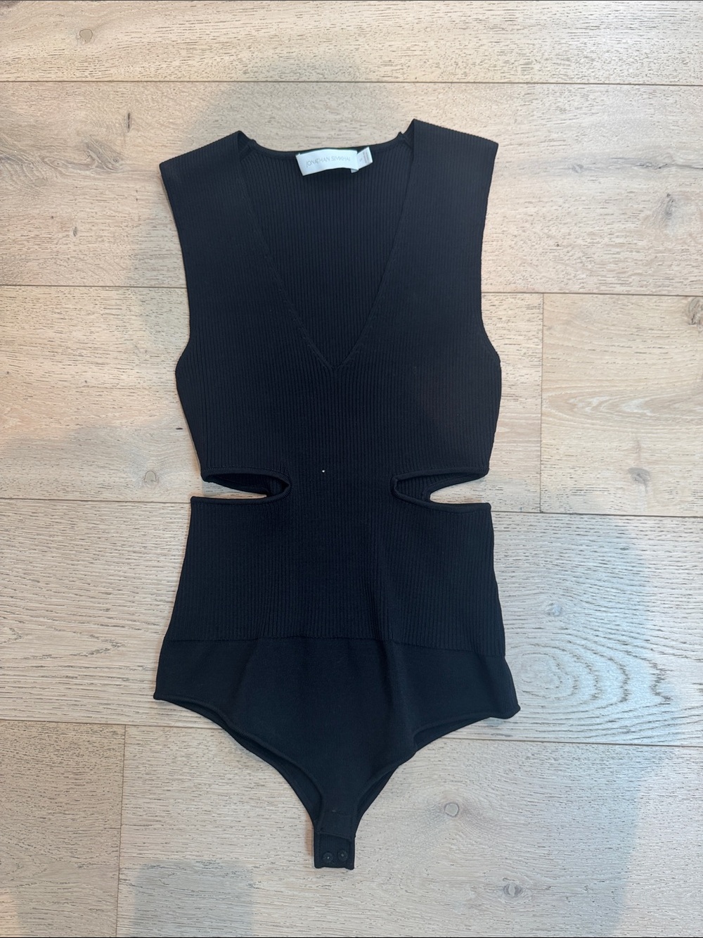 Jonathan Simkhai Black Ribbed Cutout One-Piece Bodysuit